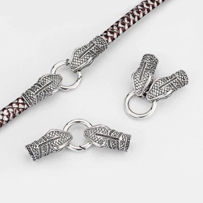 2Sets Antique Silver Snake Head End Cap With Spring 10mm Clasp For Round Leather - Image 1 of 4