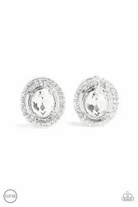 Paparazzi -Cost A Fortune - White Rhinestone Clip On - Picture 1 of 2