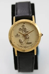 Lorus Unisex Watch MICKEY MOUSE Stainless Gold St WR Black Leather Batt Quartz - Picture 1 of 6