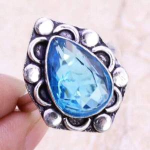 Blue Topaz 925 Silver Plated Handmade Ring of US Size 7.75 - Picture 1 of 3