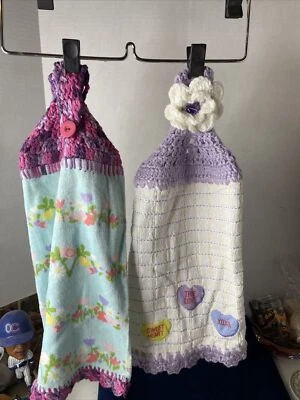 2 Hanging Kitchen Dish Towels Set Crochet Tops Handmade New - Изображение 1 из 4
