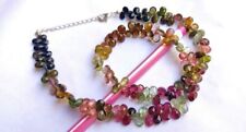 A++ Natural Multi Watermelon Tourmaline Faceted Pear Gemstone Beads 18" Necklace
