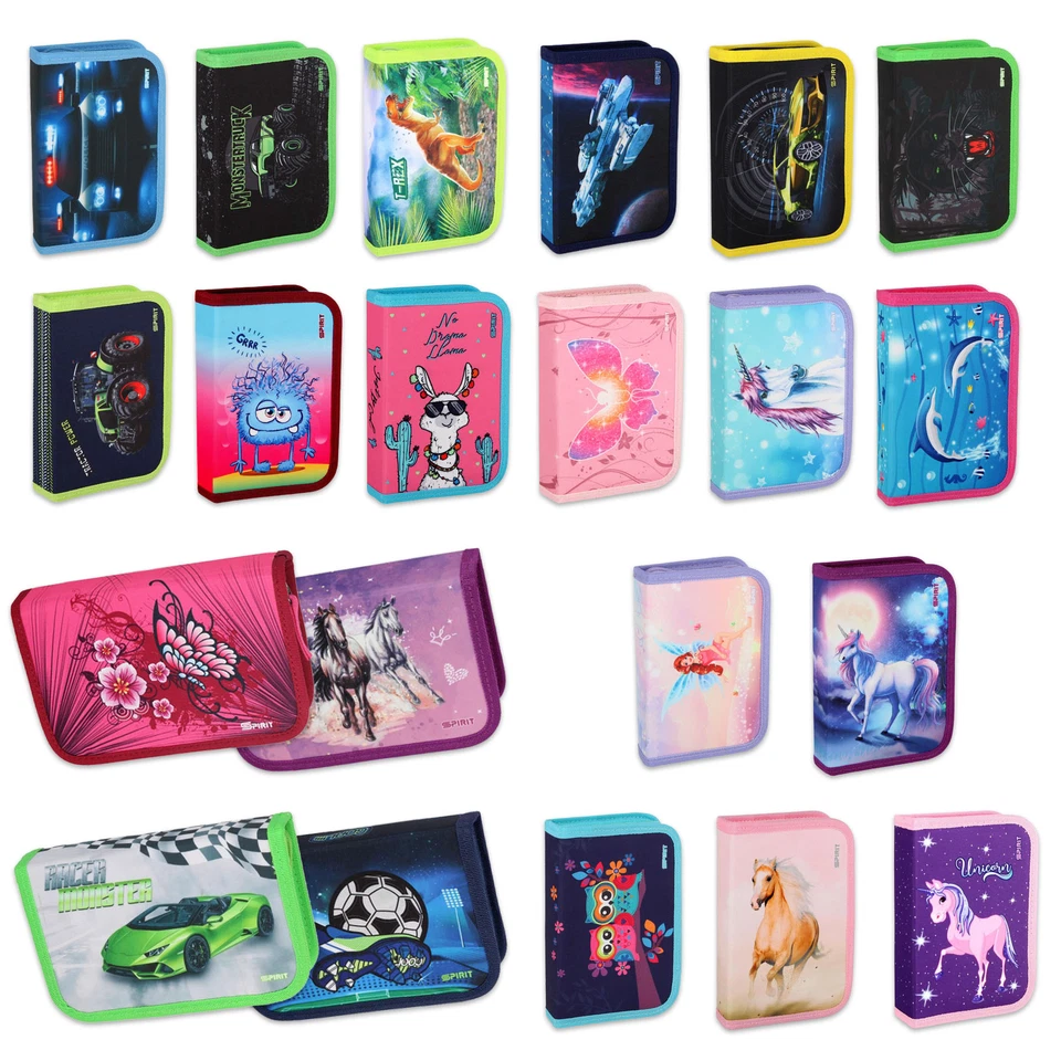 SPIRIT Feder Mappe 28 teilig gefüllt Mäppchen Etui viele Designs Junge Mädchen - Bild 1 von 1