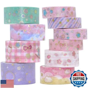 VEYLIN 10Rolls Gold Foil Washi Tape, Pastel Decorative Masking Tape for Gift - Picture 1 of 5