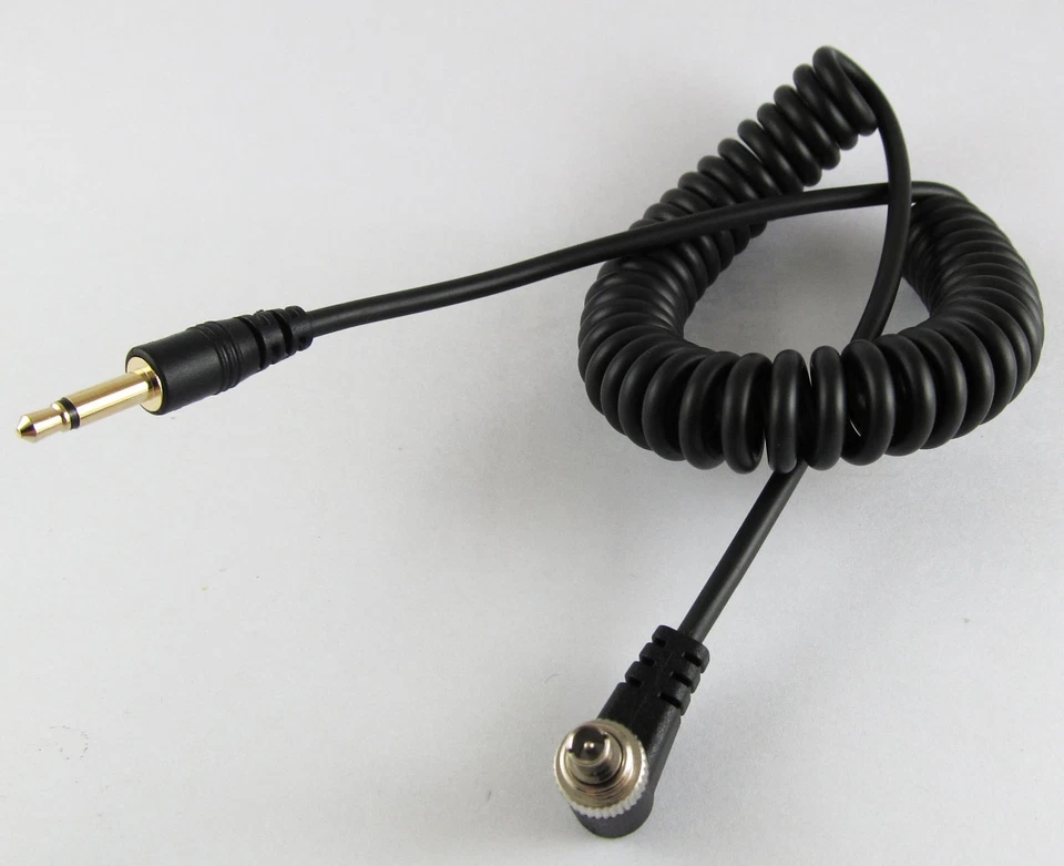 1Ft 30CM Gold 3.5mm Male Plug to Angle Male Flash PC Sync Cord Retractable Cable - Image 1 of 1