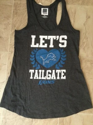 Nueva camiseta sin mangas Detroit Lions de fútbol americano Let's Tailgate NFL gris con logotipo de corazón para mujer S Foto 1 de 3