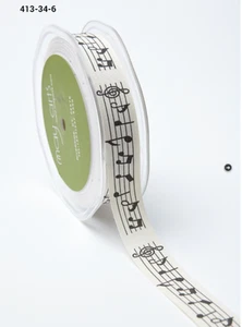 3/4" Ivory Canvas w/ Print Ribbon-May Arts 413-34-6 - Music - 4 Yds - Picture 1 of 1