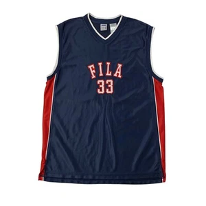 Vintage Fila Jersey Mens L Large Navy Red Patched Spell Out Logo Basketball - Picture 1 of 9