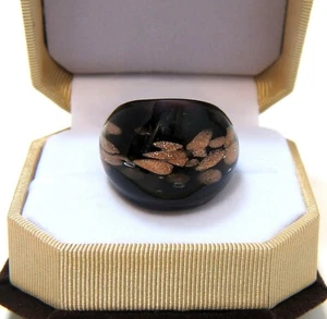 Art Deco Dark Royal Purple with Gold Fleck Hand Blown Glass Bling Ring size 7.75 - Picture 1 of 4