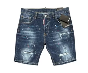 New DSQ2 Short Jeans Blue Men's Washed Slim Fit Ripped Pants - Picture 1 of 2