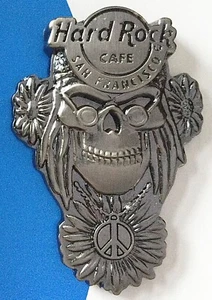 2006 HARD ROCK CAFE SAN FRANCISCO 3D SILVER SKULL SERIES HIPPY FLOWER CHILD PIN - Picture 1 of 1