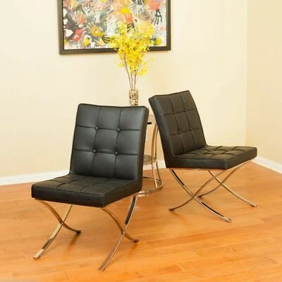 Pandora Modern Design Black Leather Dining Chairs (set of 2) - Image 1 of 4