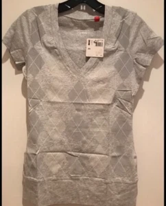 NWT Esprit grey plaid neck t-shirt in XS - Picture 1 of 4