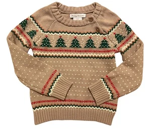 Tommy Bahama Fair Isle Sweater Christmas Trees Beige Toddler Girls Sz 4T Holiday - Picture 1 of 7