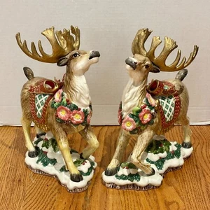 Fitz and Floyd Christmas Wreath Deer Reindeer Candleholder – EUC w/ Boxes! - Picture 1 of 22