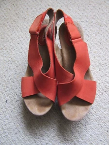 Clarks ladies Orange cork wedged heeled sandal shoes size UK 4 E - Picture 1 of 4