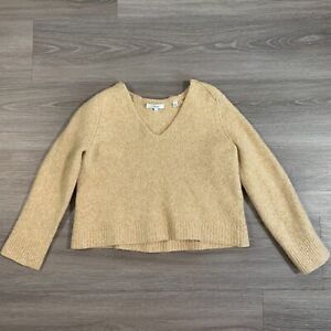 Vince Sweater Womens Medium Tan Silk Wool Blend V Neck Long Sleeve