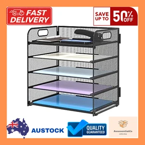 5-Tray Paper Organizer with Handle Mesh Desk File Sorter Black for Office Home - Picture 1 of 12