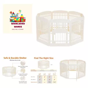 Octagonal Dog Playpen, Pet Exercise Pen with Door, 34 in, 8 Panel, Beige - Picture 1 of 9