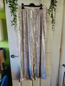 ASOS DESIGN sequin wide leg tailored trouser cream Pockets Elastic Waist Size 18 - Picture 1 of 3