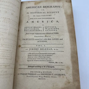 Very  Rare!!! Antiquarian-1794- Belknap’s American Biography- Vol. 1- 46-5 - Picture 1 of 15