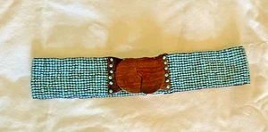 Translucent Turquoise Women's Beaded Multi-strand Stretchy Belt Hardwood Clasp - Picture 1 of 4
