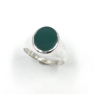 Anillo de plata 925 ónix verde anillo de sello clásico ovalado anillo de... - Imagen 1 de 13