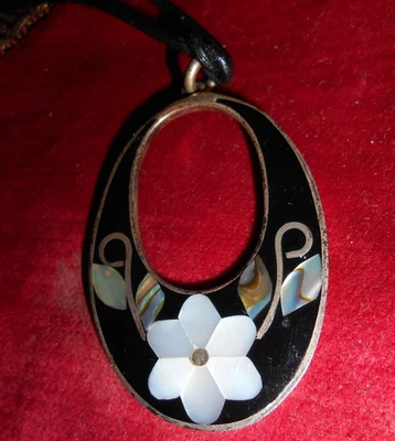 Kettenanhänger Plateado Silber schwarz mit Abalone Perlmutt Einlagen Schmuck - Bild 1 von 4