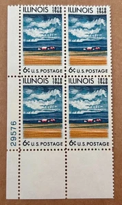 Scott #1339 Illinois Statehood, 1968 US 6c Stamp Block, mnh, og vf - Picture 1 of 2