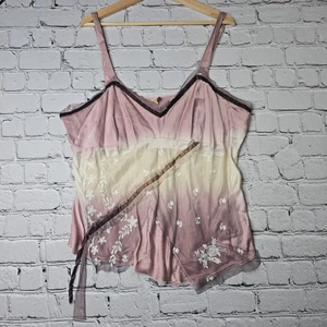 Vintage Seven 7 Spitzenakzent rosa Mokka Babydoll asymmetrisch Top 100 % Seide 18/20 - Bild 1 von 11