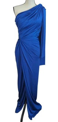 Tadashi Shoji One Shoulder Evening Gown Blue Ruched Dress  - Image 1 of 4