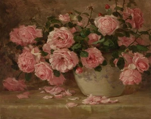 Edith weißes Stillleben mit Rosen Leinwandbild 16 x 20 - Bild 1 von 5