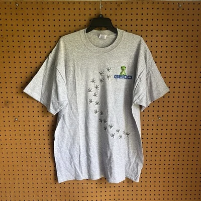 Vintage Geico Promo T Shirt Grey Size Men’s XL Gecko Footsteps Graphic Tee - Image 1 of 4