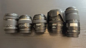 Five Used Canon EF And EFS Lenses - 75-300mm, 60mm, 10-18mm, 85mm, 28-135mm - Picture 1 of 9