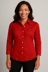 Talbots Red Button Down Cotton Shirt 3/4 Sleeve Collared Blouse Size Small - Picture 1 of 12