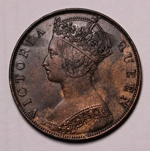 1879 Hong Kong 1 Cent Coin Queen Victoria KM# 4.2 - 3 Pearls Central Band  VF/+ - Bild 1 von 2