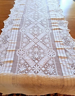 Rideau - début XXe en dentelle de coton - 180 cm x 56 cm - Photo 1/4