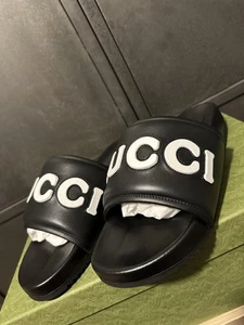 Gucci Mens Black Leather Sandals Sliders Size 12UK/13US - Picture 1 of 14