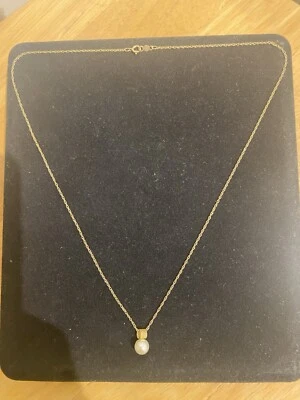COLLAR CADENA ORO AMARILLO 14K CON COLGANTE DE PERLAS CULTIVADAS 1,60 G ¡HERMOSO! Foto 1 de 4