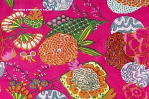 5 yard Indian Cotton Hand Block Sanganeri Printed Handmade Cotton Fabric Natural - Picture 1 of 3