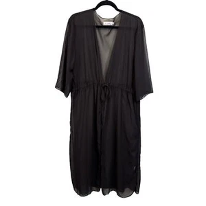 Upopby Swimwear 3XL Plus Cotton Beach Kimono Tie Front Bikini Cover Up Black - Picture 1 of 10