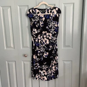 Lauren Ralph Lauren Floral Ruched Surplice Faux Wrap Sheath Dress Womens 12 - Picture 1 of 12