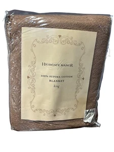 HIGHGATE Manor 100% Supima Cotton Blanket King Sz Brown Throw Blanket NEW - Picture 1 of 6