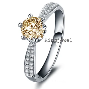 2.47 Ct Brown Color Round Moissanite Diamond Engagement Ring 925 Silver Size 7 - Picture 1 of 1