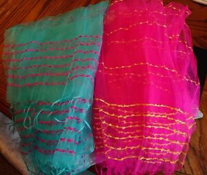  2 Net Stoles/ wraps/ scarfs - cerise pink & turquoise.
