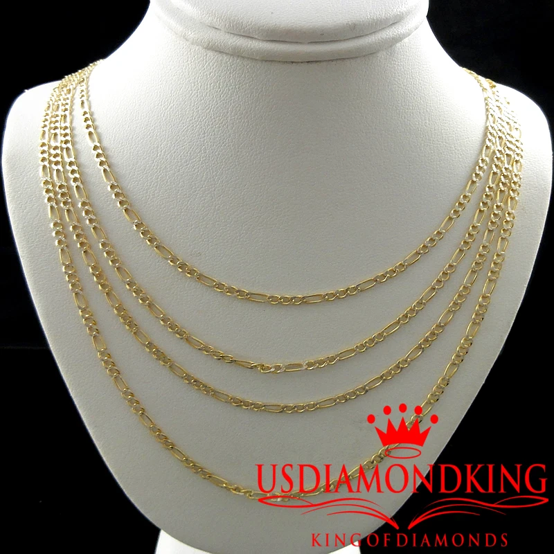 MEN WOMEN 10K 2TONE AUTHANTIC REAL FIGARO CUBAN LINK CHAIN NECKLACE 16"-24" 2.5M - Image 1 of 4