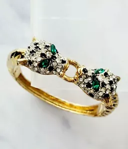 Bracciale Vintage DOPPIO LEOPARDO Strass Incrostati Tono Oro *SPLENDIDO* - Foto 1 di 10