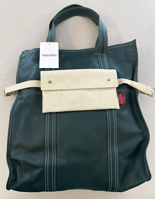 Valentino Green & Ivory Soft Leather XL Handbag Tote NWT $2275  - Image 1 of 4