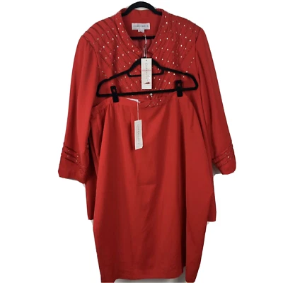Donna Vinci Mujer Nuevo Con Etiquetas Rojo 2 Piezas Falda/Chaqueta Traje Talla Grande 26 Adornado Foto 1 de 4