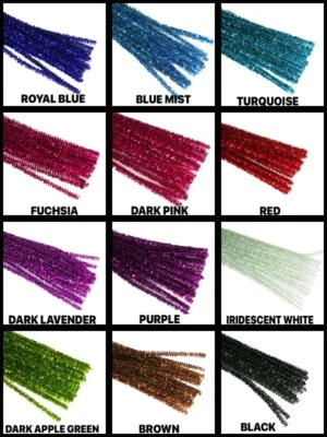 12" Metallic Wired TINSEL ( PIPE CLEANER ) 6MM STEMS Choose Color & Pack Amount - Image 1 of 3